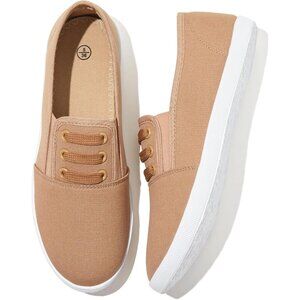 Women's Khaki Canvas Slip On Sneakers Casual Walking Non Slip Work Shoes